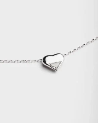 Κολιέ Eternal Gold Nano Heart από λευκόχρυσο με διαμάντι που δημιουργήθηκε στο εργαστήριο