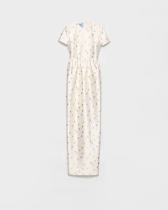 Μακρύ φόρεμα από μετάξι και μαλλί με floral print