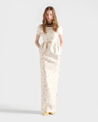 Μακρύ φόρεμα από μετάξι και μαλλί με floral print
