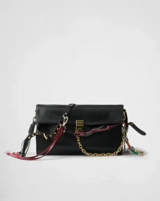 Μεγάλη δερμάτινη τσάντα ώμου Prada Soft με διακοσμητικά στοιχεία