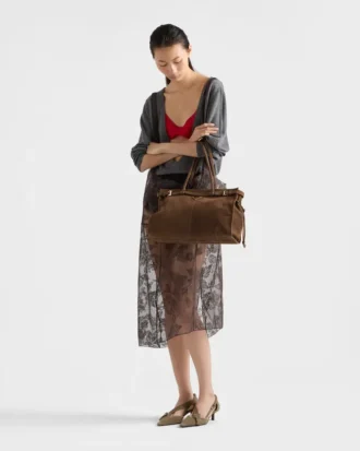 Μεγάλη τσάντα Prada Bonnie από δέρμα Nubuck