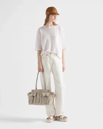 Μεγάλη τσάντα tote Prada Route από καμβά και δέρμα
