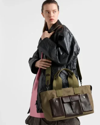 Μεγάλη τσάντα tote Prada Route από καμβά και δέρμα