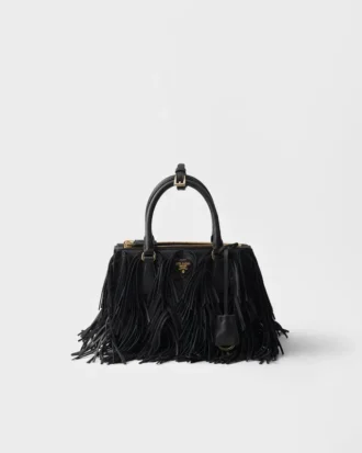 Μικρή δερμάτινη τσάντα Prada Galleria με κρόσσια