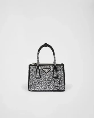 Μικρή σατινέ τσάντα Prada Galleria με κρύσταλλα
