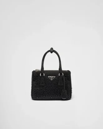 Μικρή σατινέ τσάντα Prada Galleria με κρύσταλλα