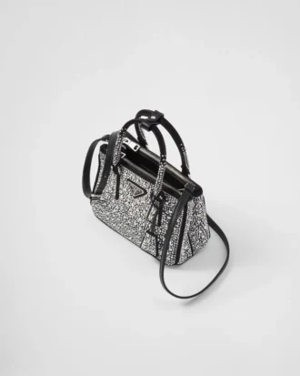 Μικρή σατινέ τσάντα Prada Galleria με κρύσταλλα