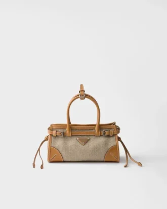 Μικρή τσάντα Prada Bonnie από λινό και δέρμα