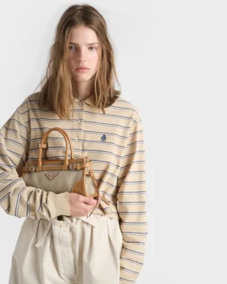 Μικρή τσάντα Prada Bonnie από λινό και δέρμα