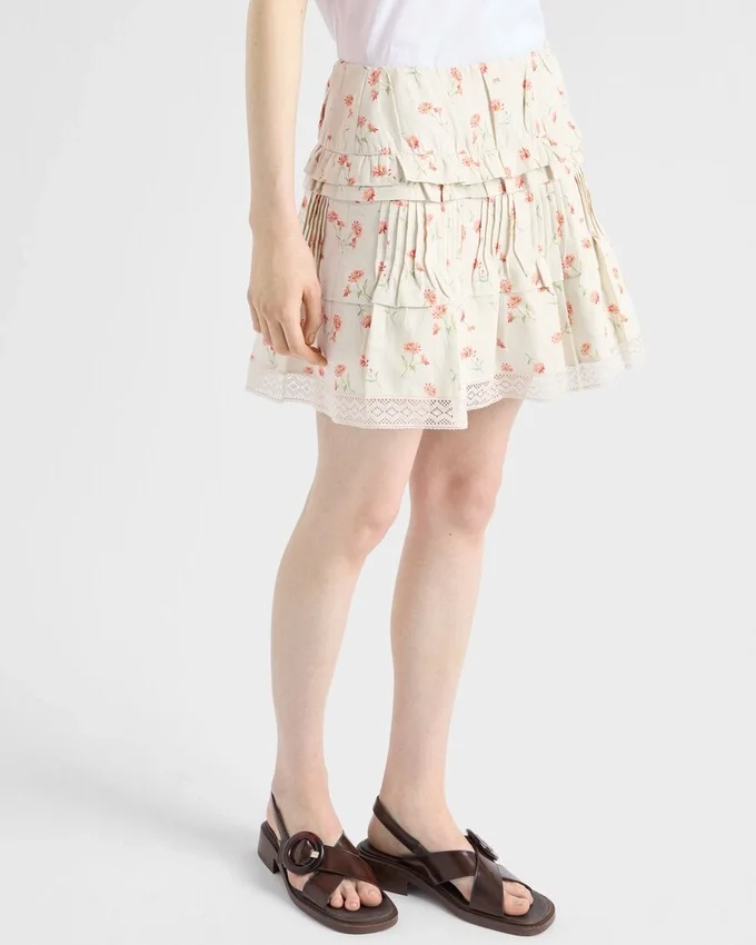 Μίνι φούστα από λινό με floral print Μίνι φούστα από λινό με floral print