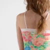 Πλεκτό βαμβακερό τοπ με ραβδώσεις και floral print