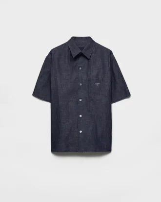 Πουκάμισο με κοντά μανίκια από τζιν Chambray