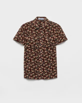 Πουκάμισο με κοντά μανίκια και floral print από ζορζέτ