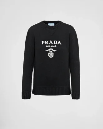 Πουλόβερ με λαιμόκοψη και λογότυπο Prada από κασμίρ και μαλλί