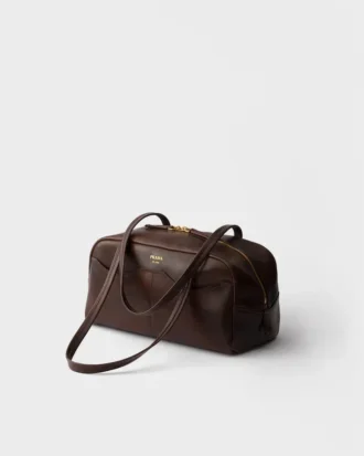 Prada Carry Μεγάλη τσάντα με χερούλι από δέρμα με παλαιωμένη όψη