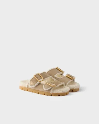 Σανδάλια από σουέτ και shearling