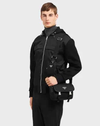 Τσάντα ώμου από Re-Nylon και δέρμα Saffiano