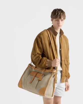 Τσάντα Prada Bonnie από λινό και δέρμα Τσάντα Prada Bonnie από λινό και δέρμα