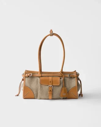 Τσάντα Prada Bonnie Medium από λινό και δέρμα