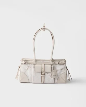 Τσάντα Prada Bonnie Medium από λινό με τύπωμα και δέρμα