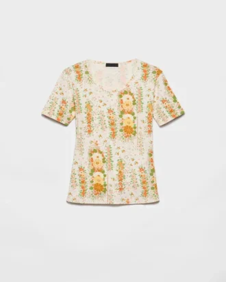 Βαμβακερό T-shirt με floral print
