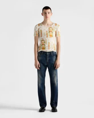 Βαμβακερό T-shirt με floral print
